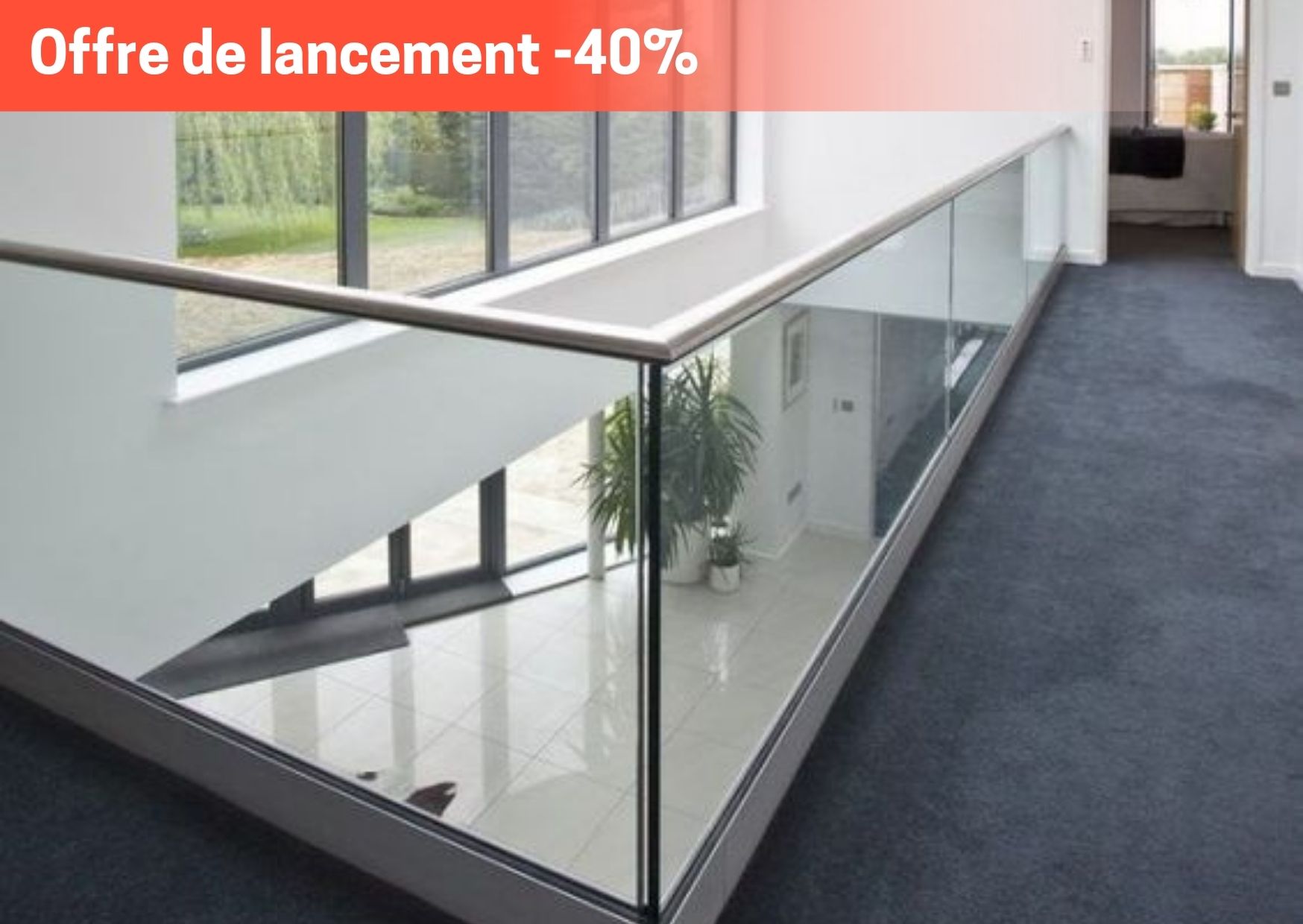 BALUSTRADE EN VERRE TREMPE SUR RAIL 66/2 