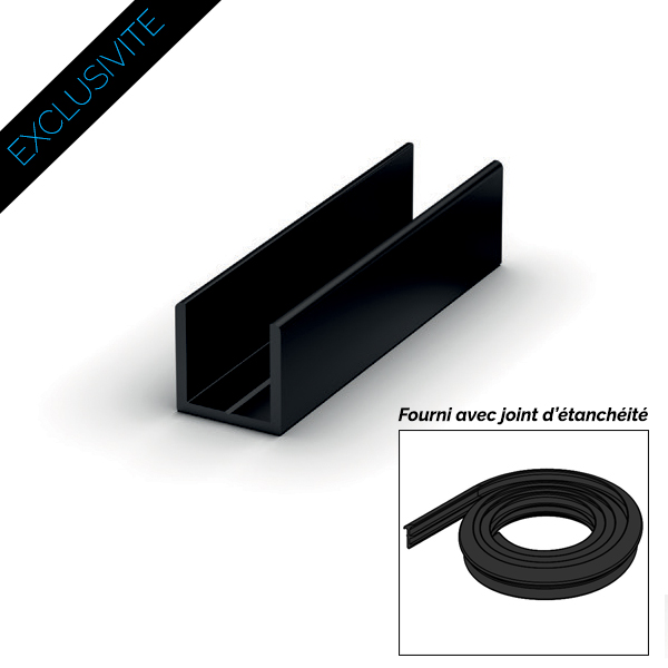KIT PROFILE ALU NOIR POUR VERRE 8 - 10MM AVEC JOINT D'ETANCHEITE