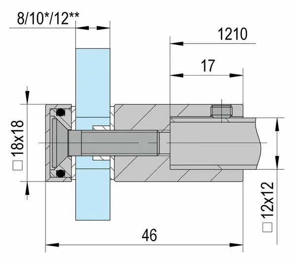 Raccord pour verre Square 12, avec perçage de verre chromé brillant ( BO5213679 )