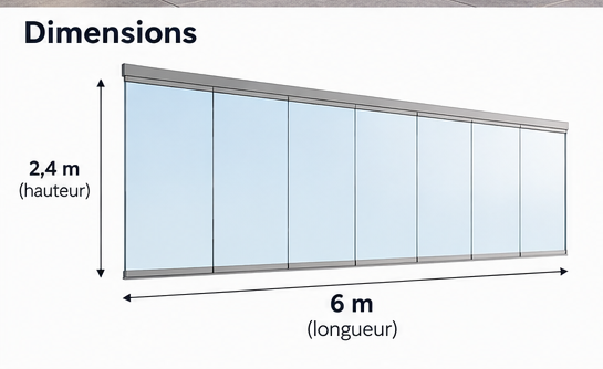 Rideaux de verre : Pack complet systeme coulissant + verre 10mm trempé